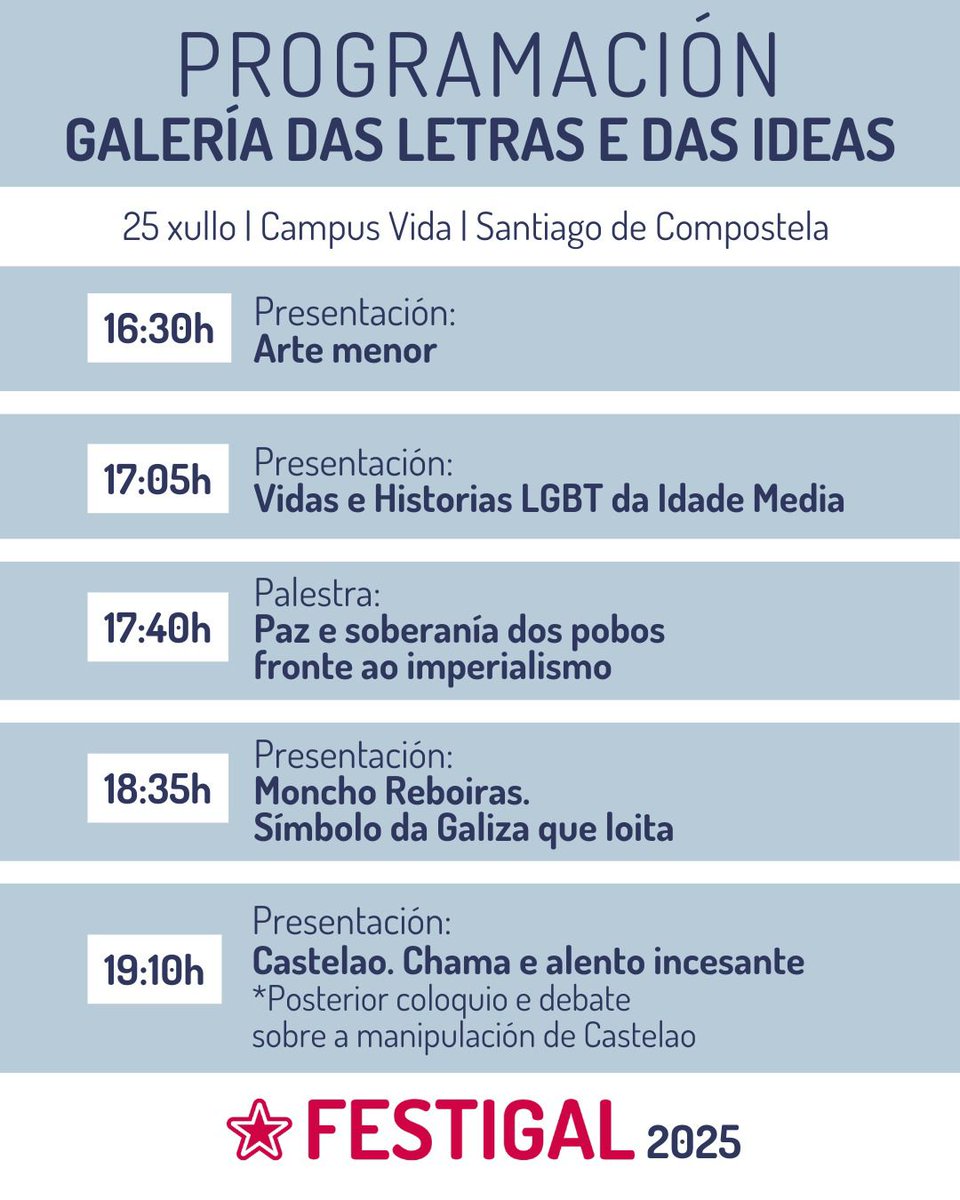 Compostela: actividades literarias no Festigal 2025: axendacultural.aelg.gal/2025/07/24/com… <a href="/ofestigal/">Festigal</a> <a href="/galizasempre/">Galiza Sempre</a> <a href="/lg_casulos/">a dedoscomovermes</a> <a href="/aCentral_Folque/">aCentral Folque</a> <a href="/carloscallon/">o Carlos Callón 🛰️🇵🇸</a> <a href="/Xerais/">Xerais</a> <a href="/carmeadan/">carme adán</a> <a href="/AbrahamsPf/">Abraham Pérez</a> <a href="/marioregueira/">Mario Regueira</a> <a href="/MeninoMorreu/">Menino Morreu</a> <a href="/TempoGaliza/">Tempo Galiza</a> <a href="/libpedreira/">libraría Pedreira🍍🍉</a> <a href="/malaferaed/">Malafera</a> <a href="/ClaraCorbelhe/">Clara Corbelhe</a> <a href="/CuartoInverno/">Cuarto de Inverno</a>