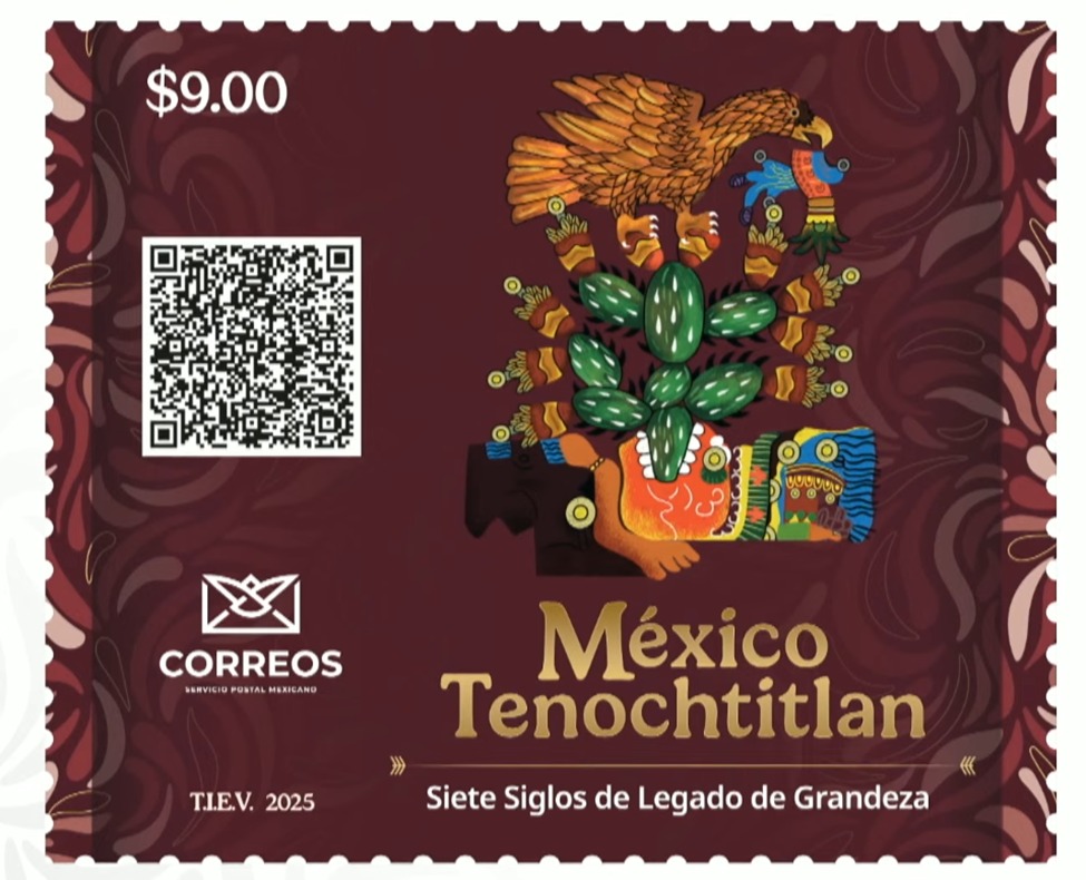 JesusRCuevas's tweet image. Para celebrar 700 años de la fundación de México Tenochtitlan @CorreosdeMexico imprimió timbre conmemorativo que incluye un QR con información sobre esta fecha importante.
La imagen es la señal sagrada que marca la fundación de la ciudad y símbolo de nuestro escudo nacional.