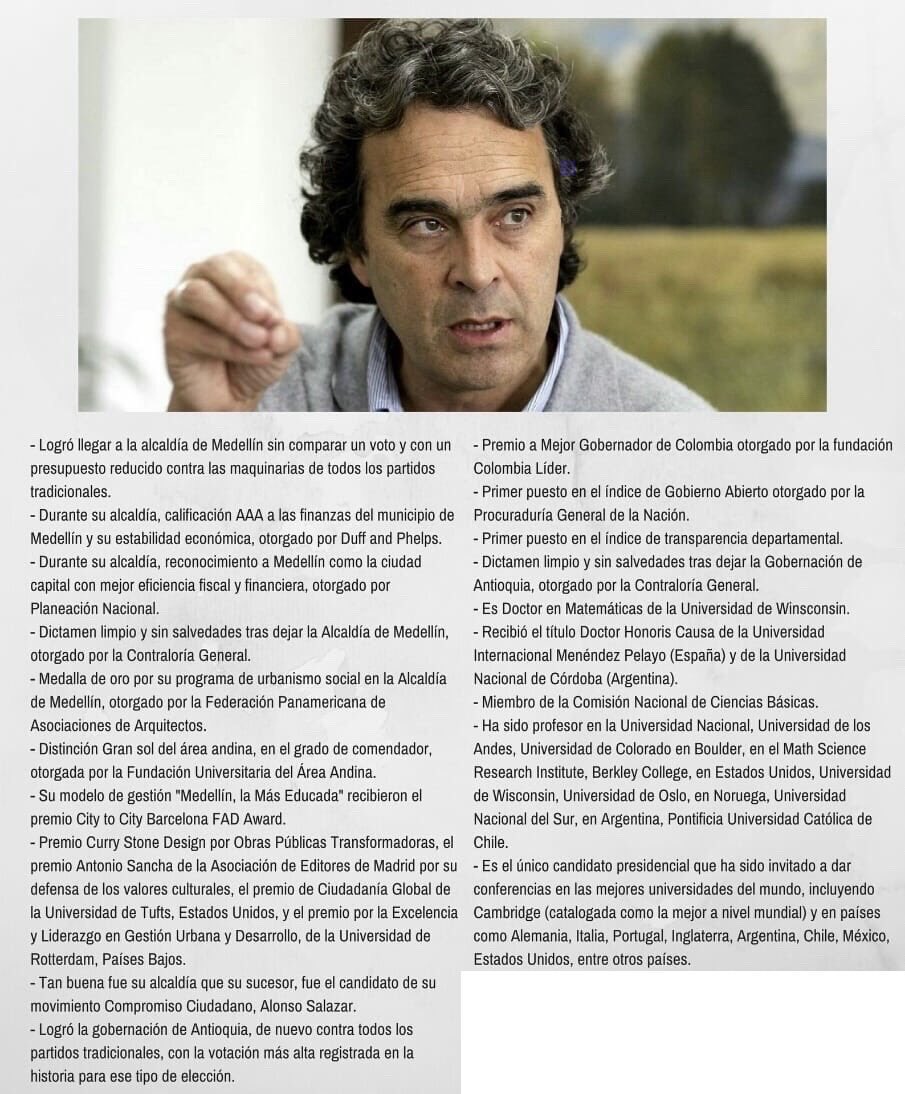 A Fajardo nadie le llega a los tobillos como gobernante. Esa es la verdad.

Pero aquí la gente está tan desubicada que cree que hay que votar por ideologías haciendo llegar farsantes a la presidencia.