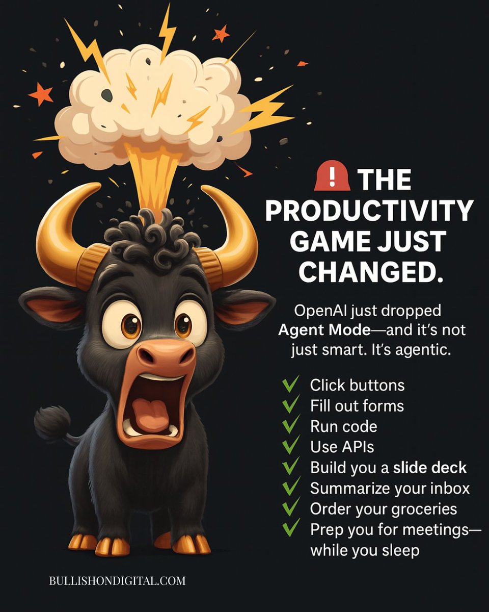 Bull_Vision's tweet image. 🚨 AI just leveled up.
Agent Mode = @ChatGPTapp with hands + a calendar.
In 30 mins, I:
✅ Cleaned 10 messy Excel files
✅ Researched banks for a $50M deal
✅ Built an investor analysis
This isn’t hype. It’s your new digital analyst.
⚡ See how small-caps can win with AI:
👉…