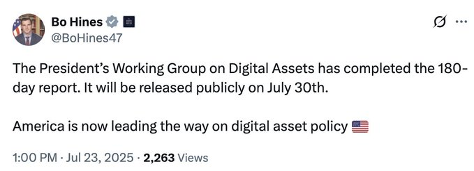 BSCGemsAlert's tweet image. JUST IN: 🇺🇸 US government to release crypto report on July 30th.