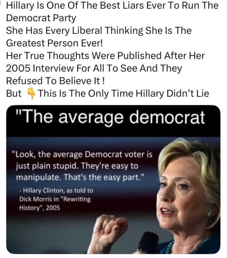 judgejeaninne's tweet image. AND THE ONLY TRUE THING HILLARY EVER SAID IN HER LIFE IN THAT INTERVIEW WITH DICK MORRIS
And All These Woke Gender Nuts That Love Anything Fake News Tells Them Fall In This Category 👇