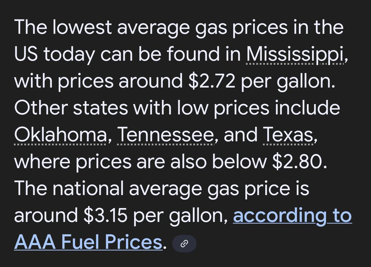 LongerTables's tweet image. Hey @POTUS let me help you before you lie again.
Lowest gas price: $2.72
Average gas price: $3.15