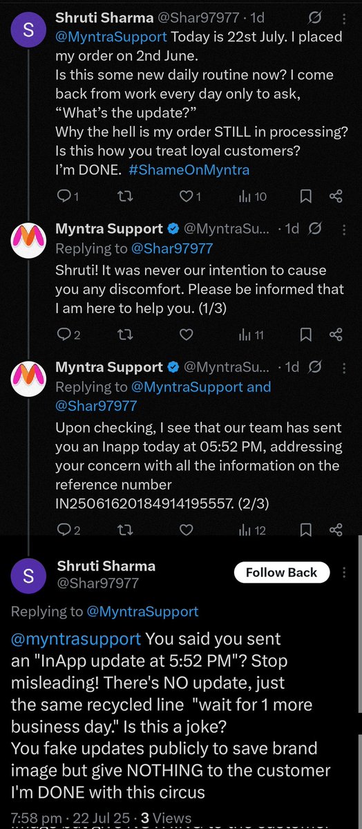 _kumbhkaran's tweet image. Suppose you place a order and even after two month there is no update about it.
This has happened with a girl. She placed an order on 2nd june and today is 23rd july and still there is no update about the order. The status is still showing "in process". When contacted to…