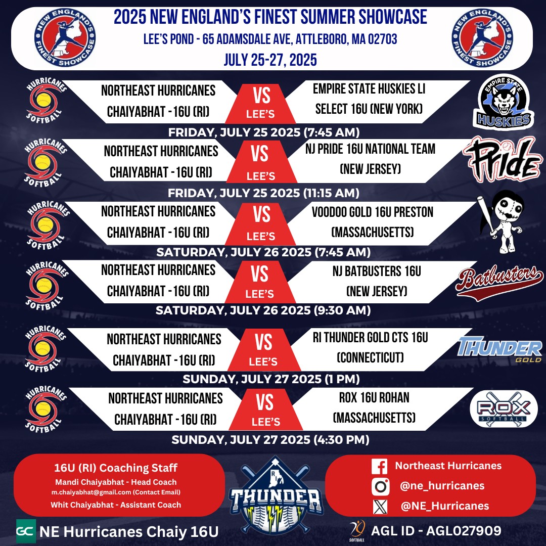 Olivia Hall (@oliviahall2026) on Twitter photo Looking to finish the season strong at New England's Finest this weekend. I am playing Friday night in the 2026 all star game or come see us play! ๐๐ผ๐ <a href="/NE_Hurricanes/">Northeast Hurricanes</a> <a href="/Rozee03/">Mandi Chaiyabhat</a> <a href="/DoublePlay03/">Whit Chaiyabhat</a> Looking to finish the season strong at New England's Finest this weekend. I am playing Friday night in the 2026 all star game or come see us play! ๐๐ผ๐ <a href="/NE_Hurricanes/">Northeast Hurricanes</a> <a href="/Rozee03/">Mandi Chaiyabhat</a> <a href="/DoublePlay03/">Whit Chaiyabhat</a>