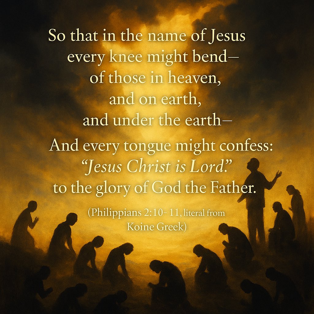 IAmDavidSnyder's tweet image. The Greek word for confess (ἐξομολογέω) in Philippians 2:11 implies a willing, wholehearted acknowledgment - often tied to thanksgiving.
And it actually says every tongue will do this, even “under the earth!”
That echoes 1 Peter, where Jesus preaches to the dead, even to…