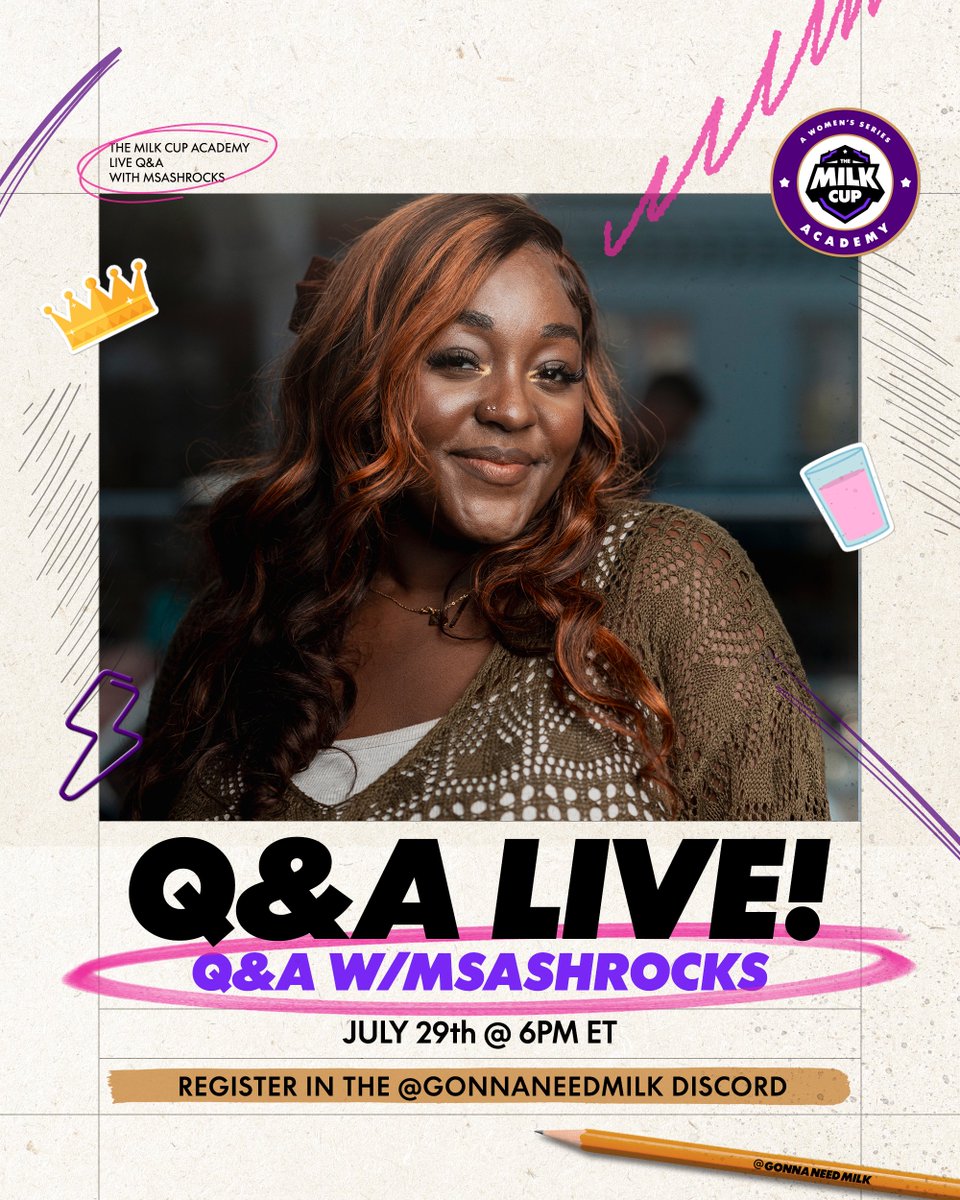 RaidiantGG's tweet image. This session is going to ROCK 🥛

Join us for a very special #TheMilkCup Academy Q&amp;amp;A with @MsAshRocks! Learn all about her journey as a content creator and on-air talent ✨

🗓️ Tuesday, July 29th
🕢 6pm ET/3pm PT
🔔 raidiant.link/GonnaNeedMilk