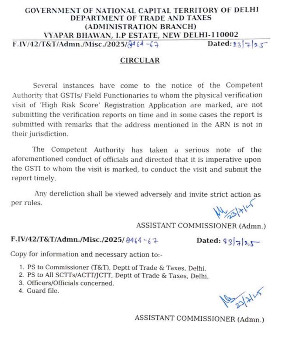 GSTReckoner's tweet image. Update Delhi State GST has issued circular on physical verification report and it’s timely submission in case of new #GST registration