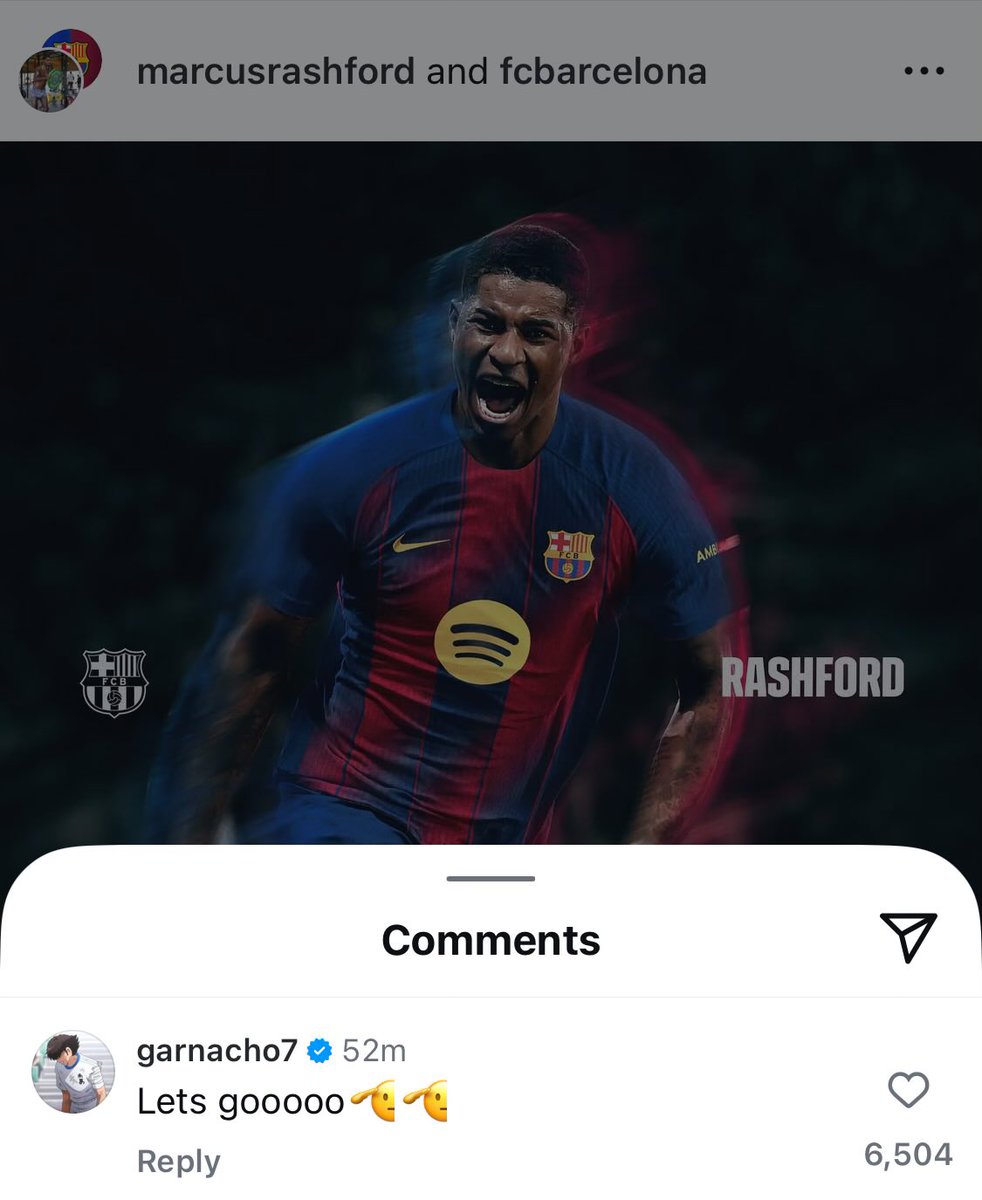 UtdDistrict's tweet image. Alejandro Garnacho reacts to Marcus Rashford’s Barcelona move on IG