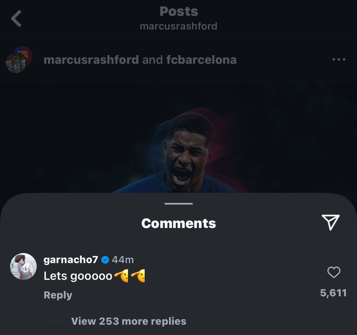 Football__Tweet's tweet image. 🚨 Alejandro Garnacho's reaction to Marcus Rashford's move away from Manchester United. ⚠️