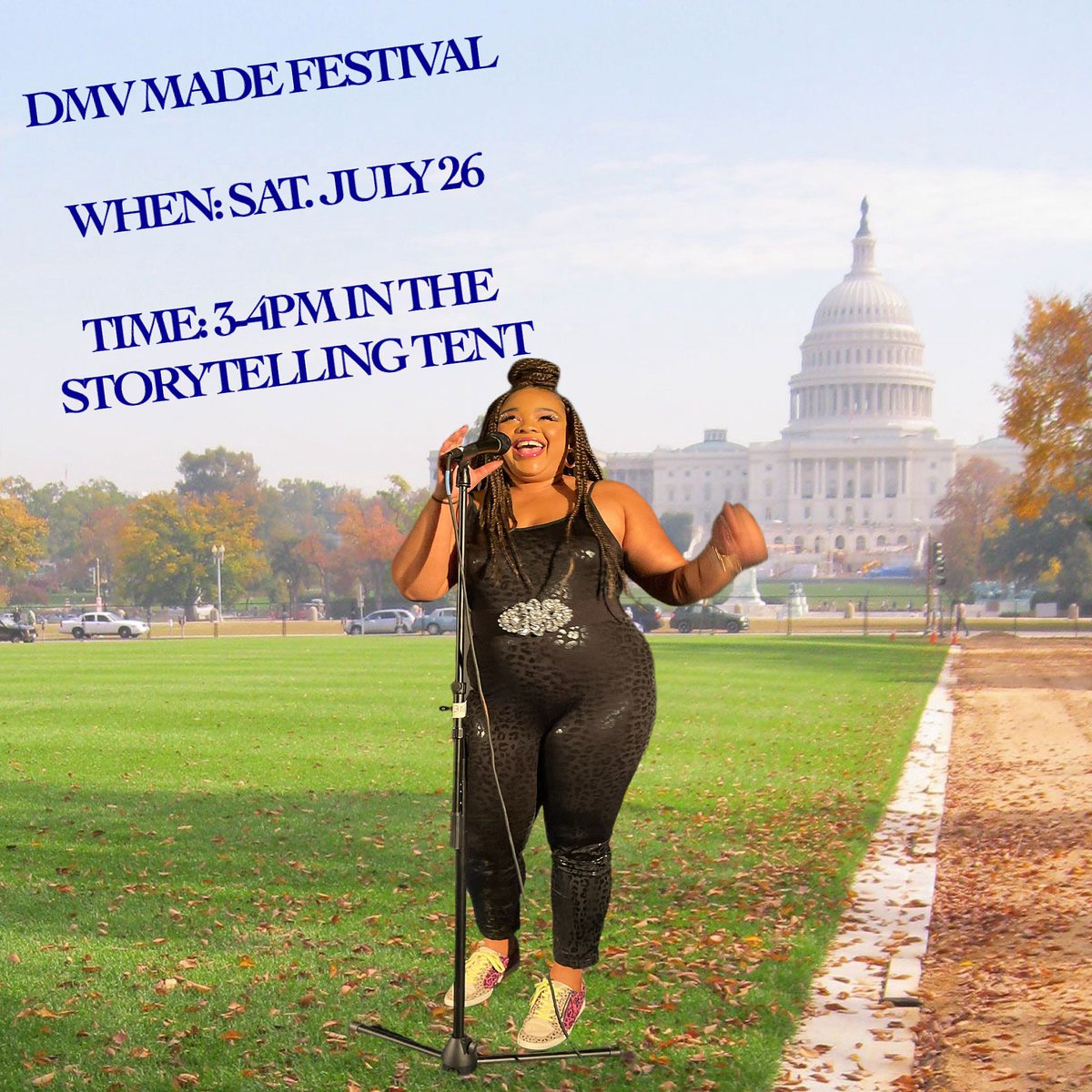 I’m performing on The Mall this weekend! A dream come true for this MoCo girl! 
Come see me at the DMV Made Festival by <a href="/WordsBeatsLife/">Words Beats & Life</a> this Saturday, July 26. I’ll be telling two very DMV stories from 3-4pm in the storytelling tent. Come see about us! 🖤🥳