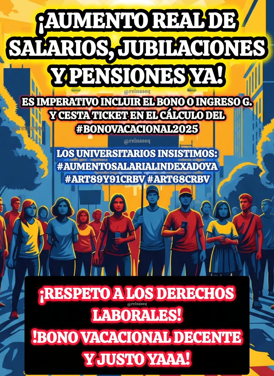reinaseq's tweet image. ๐จ ยกRECTIFICACIรN YA! || LOS UNIVERSITARIOS NO NOS RENDIMOS, ES URGENTE UN AUMENTO REAL DEL SALARIO BASE CON INCIDENCIA TANGIBLE EN TODOS NUESTROS BENEFICIOS LABORALES
๐ข #BonoVacacional2025 DECENTE Y JUSTO YAAA!
๐ข INSISTIMOS
#AumentoSalarialIndexadoYA
#Art89y91CRBV #Art68CRBV