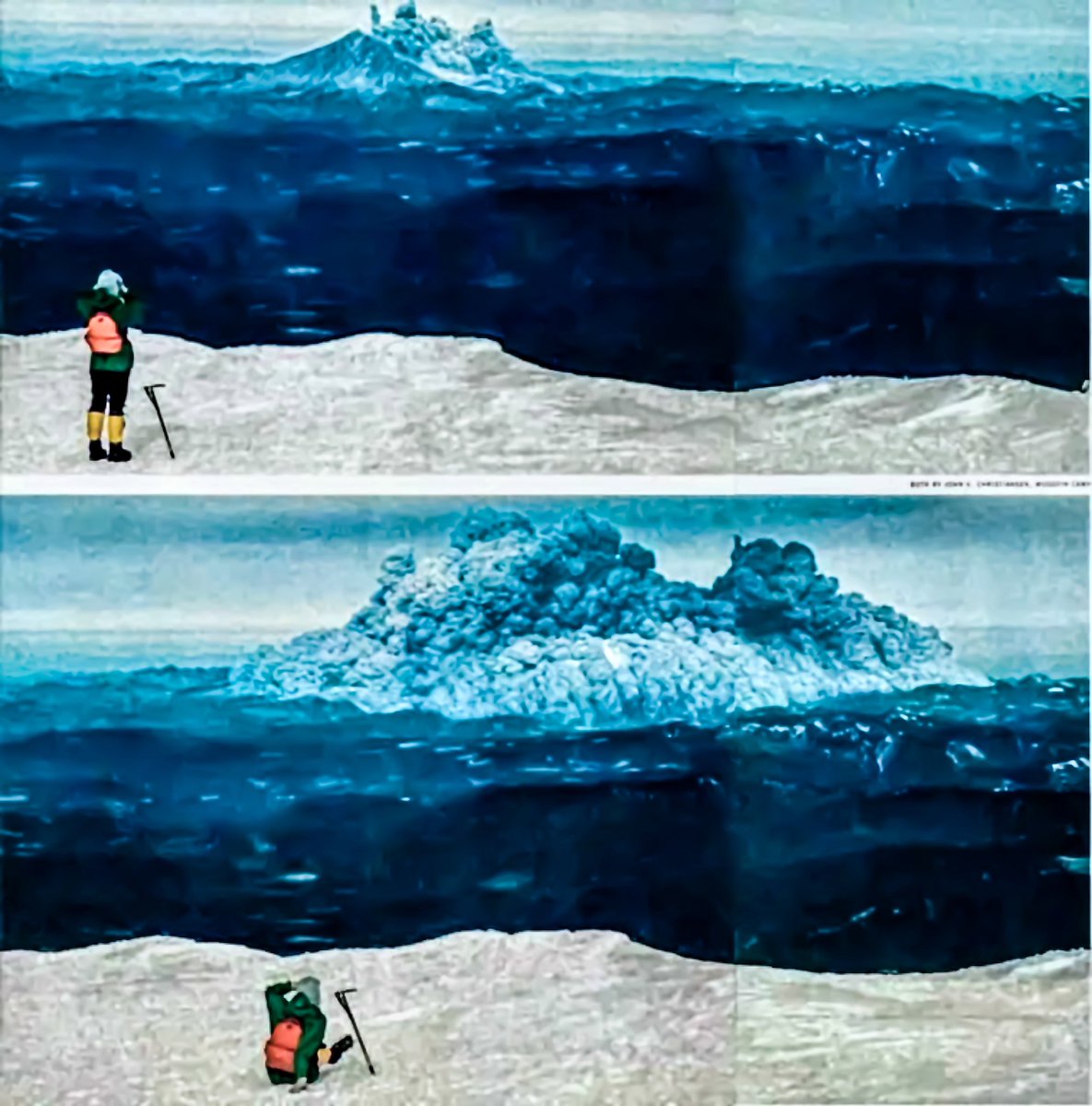 iStones's tweet image. I lived 35 miles west of Mount Saint Helens when this happened.
The bottom photo was taken after the shockwave of the #eruption knocked the #hiker down.
#MountSaintHelens #Loowit #CascadesVolcanos #MountAdams #May18Nineteen80 #StateOfWashington #RingOfFire