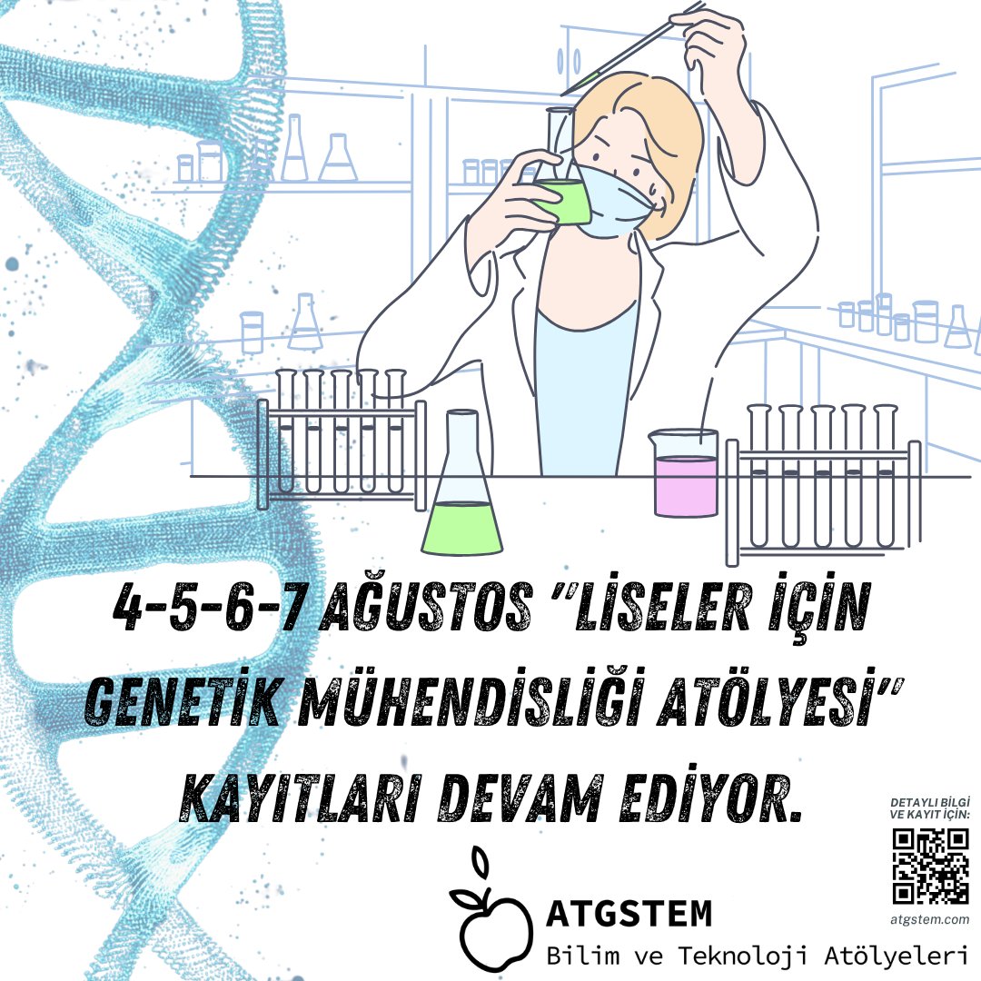4-5-6-7 Ağustos’ta gerçekleşecek Liseler için Kapsamlı Genetik Mühendisliği Atölyesi için kayıtlar devam ediyor!
📍 Sentetik biyoloji, genetik mühendisliği teknikleri, CRISPR-Cas deneyleri ve daha fazlası bu programda!
 🧫Her gün hem teorik eğitimler hem de laboratuvar