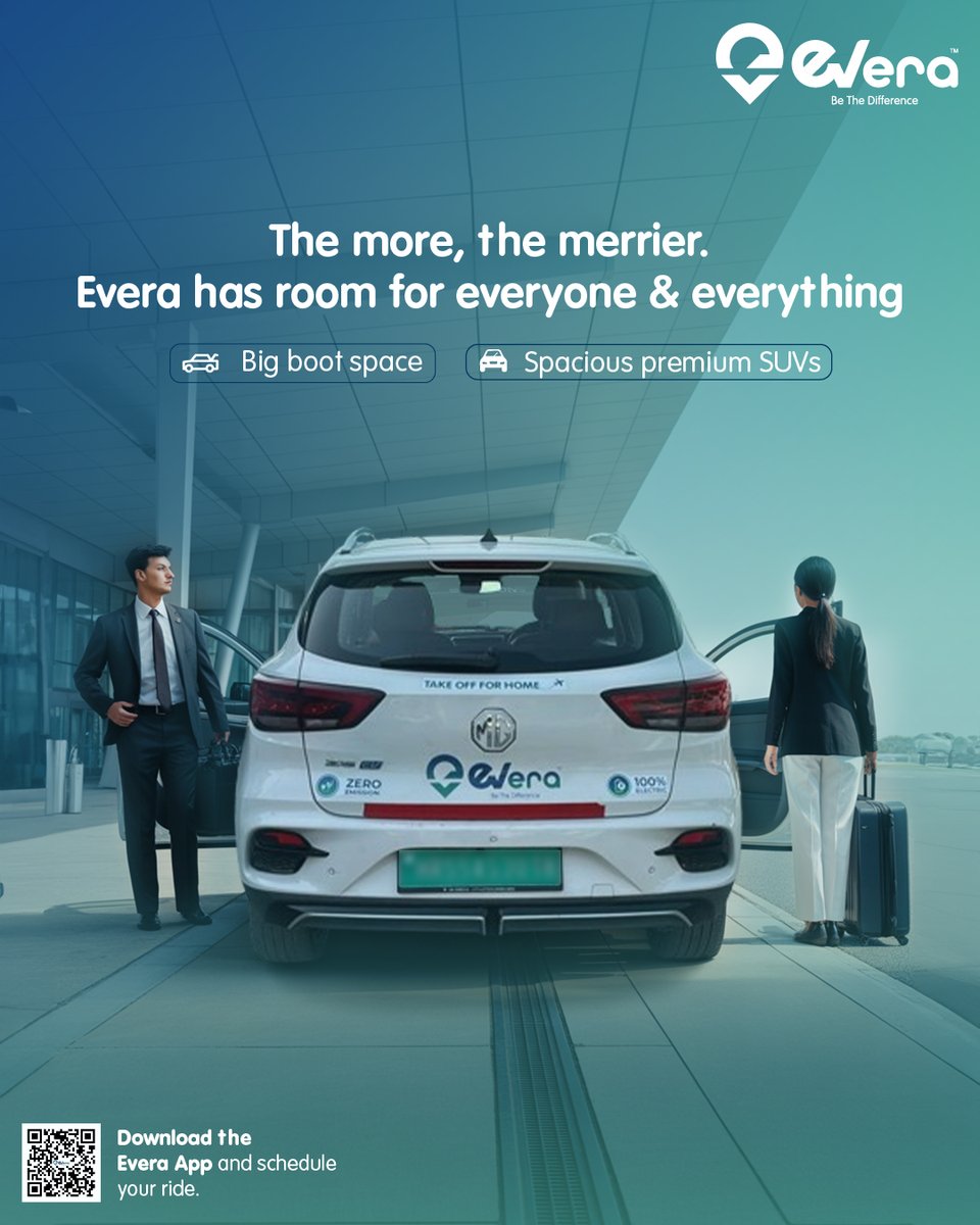 Everacabs (@everacabs) on Twitter photo More people? More bags? More reason to ride Evera.
🧳 Big boot. ✅ Premium space. 💚 Zero emissions.
📲 Click the link qrcodes.pro/2g0L5e to download the app and schedule your ride today!
<a href="/e_prakriti/">Prakriti E-Mobility</a>
#EveraCabs #RideGreen #SpaciousSUV #EVTravel #TravelSmart More people? More bags? More reason to ride Evera.
🧳 Big boot. ✅ Premium space. 💚 Zero emissions.
📲 Click the link qrcodes.pro/2g0L5e to download the app and schedule your ride today!
<a href="/e_prakriti/">Prakriti E-Mobility</a>
#EveraCabs #RideGreen #SpaciousSUV #EVTravel #TravelSmart