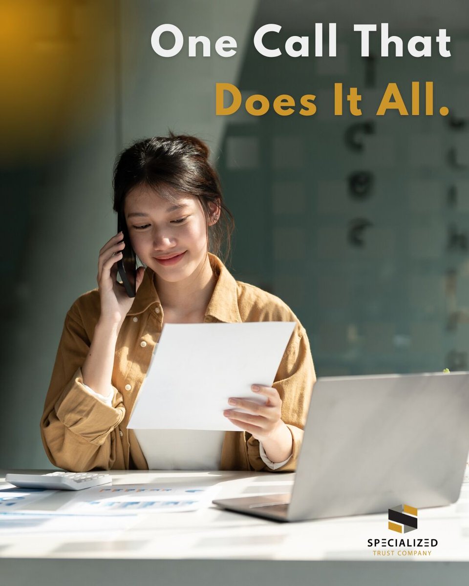 SpecializedTC's tweet photo. Tired of the back-and-forth to manage your account? At Specialized Trust Company, we’re your one-stop solution—no more juggling custodians and administrators. 🙌 

One call is all it takes for answers and account services. 📞

Get started today: https://t.co/MIJK3K5JI9 https://t.co/RNa7Da9Gzk