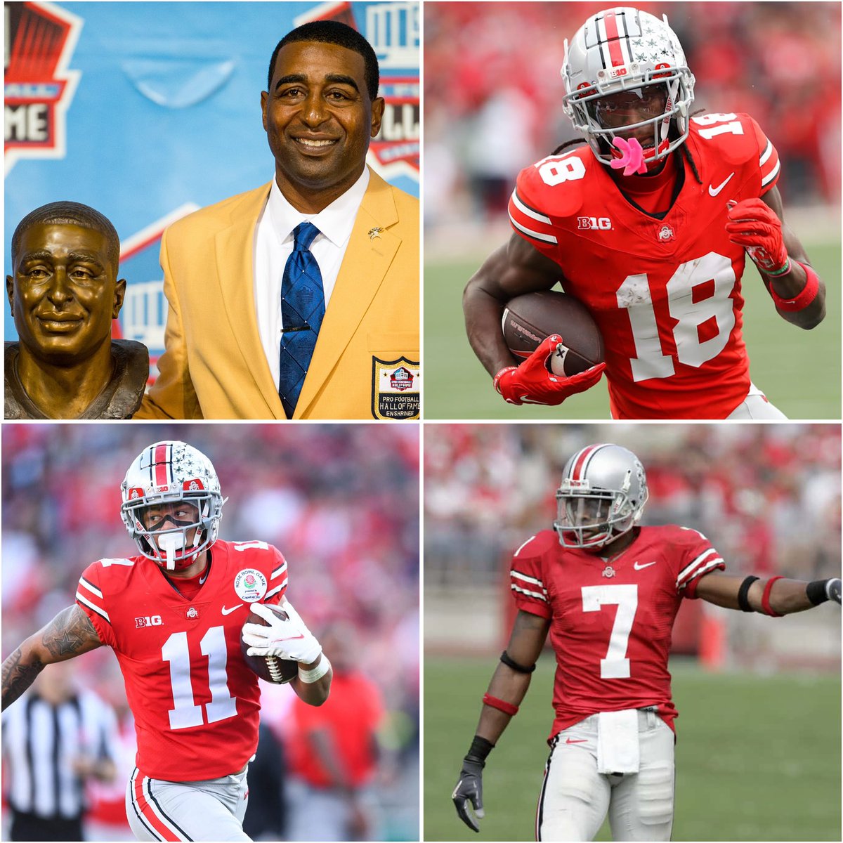 SleeperCFB's tweet image. Jeremiah Smith recently named his Mount Rushmore of Ohio State WR's ⛰️
- Cris Carter
- Marvin Harrison Jr.
- Jaxon Smith-Njigba
- Ted Ginn Jr.
Is this the 🐐 WR Mount Rushmore? 🤔