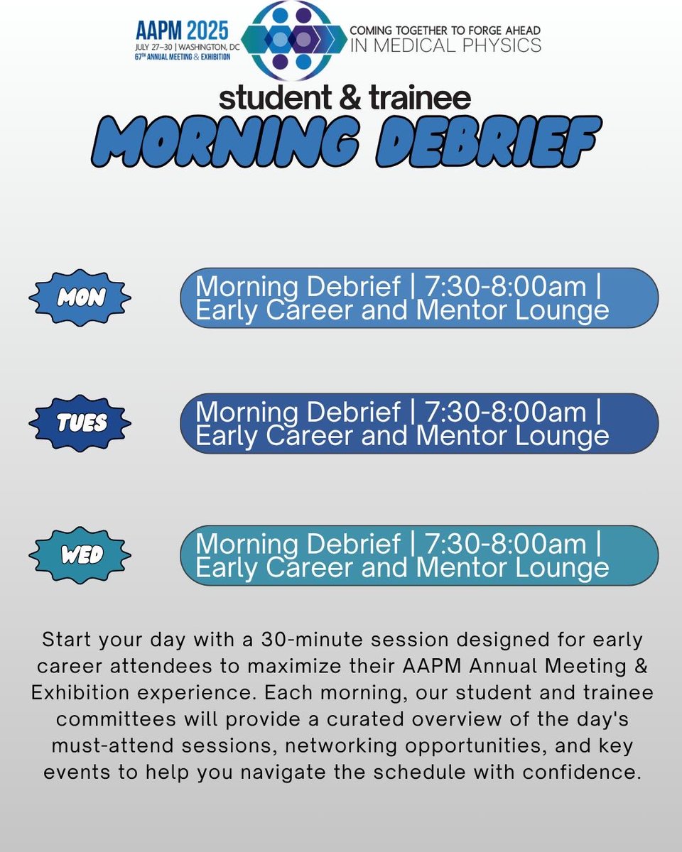 aapmstsc (@aapmstsc) on Twitter photo New this year: the Early Career and Mentor Lounge! Join us Monday, Tuesday, and Wednesday morning for 30-minute sessions to gain insights, plan your day, and connect with fellow attendees #AAPM2025 New this year: the Early Career and Mentor Lounge! Join us Monday, Tuesday, and Wednesday morning for 30-minute sessions to gain insights, plan your day, and connect with fellow attendees #AAPM2025