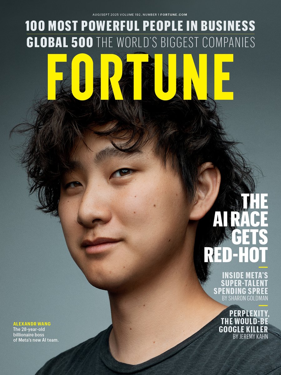 FortuneMagazine's tweet image. Tapped by Mark Zuckerberg to lead Meta’s most ambitious AI initiative yet, Scale AI founder @alexandr_wang now oversees a powerhouse team tasked with achieving superintelligence—and outpacing rivals like OpenAI and Google. trib.al/8ECb0M7
