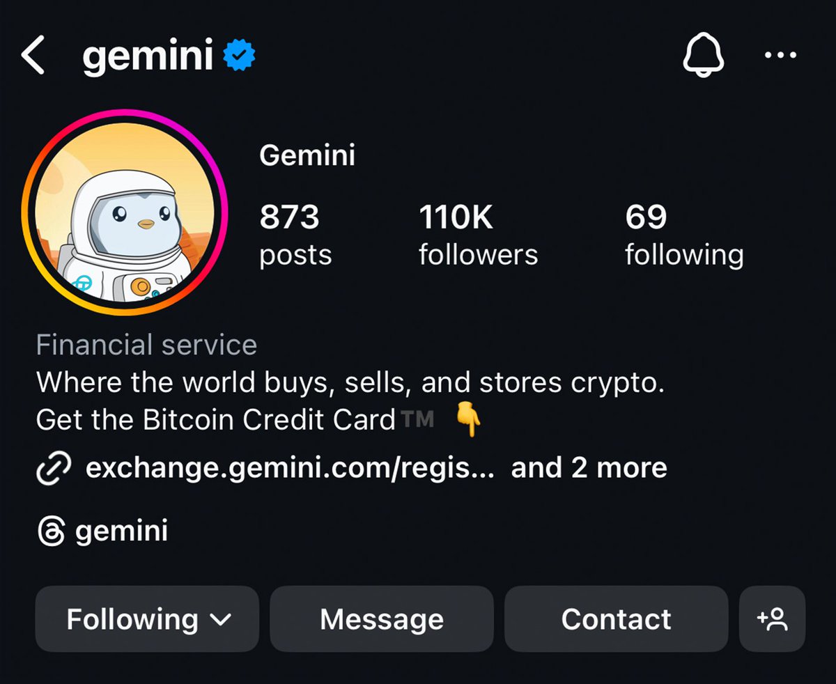 Gemini's tweet image. Our IG is looking extra crispy after hitting 100k 🥳
Rocking a pengu until further notice
