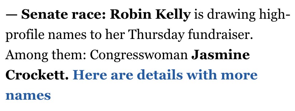 nickpuglia's tweet image. IL PLAYBOOK: Texas Dems' preferred Senate candidate Jasmine Crockett will fundraise for Senate candidate Robin Kelly in Illinois 👀
#CrocketRockett