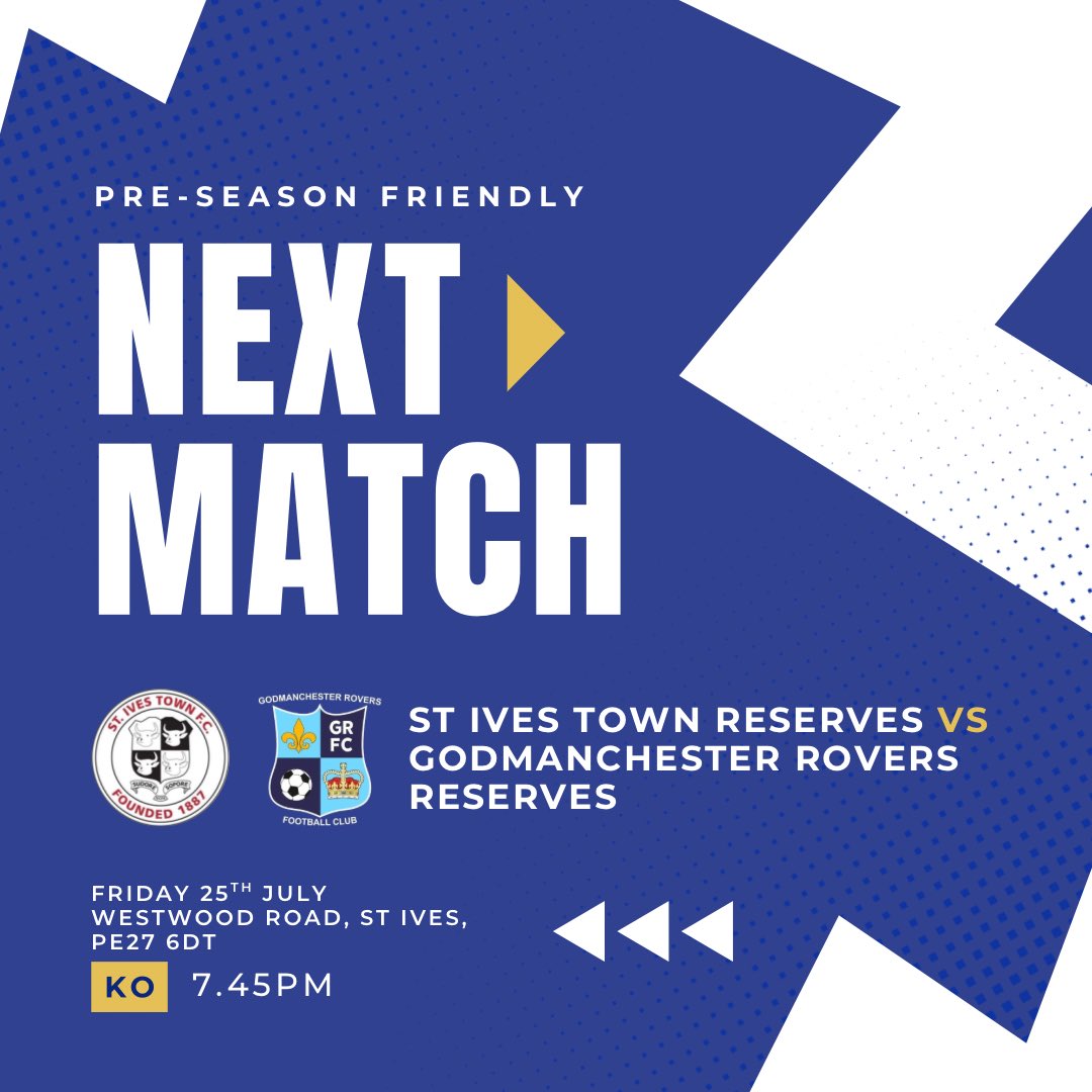 GoddyReservesFC's tweet image. Friday evening the Res are playing against @stivestownfcres in a pre-season friendly, close to home so come and show your support if you can⚽️🔵⚪️
📍Westwood Road, St Ives
🕣7.45pm