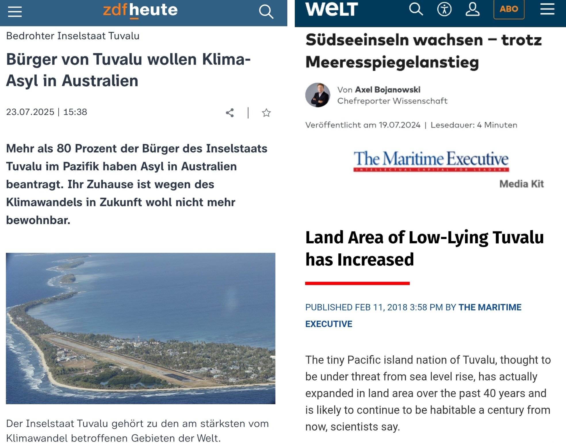 "Die Forscher hatten Luft- und Satellitenbilder von 1971 bis 2014 ausgewertet: Acht der neun Atolle ...
