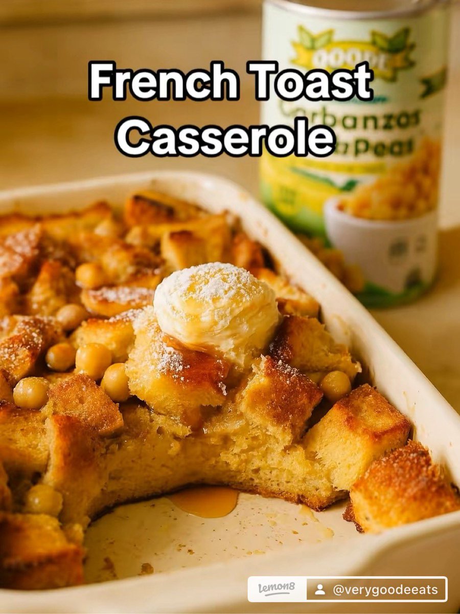 goodefoodsfam's tweet image. It’s like your grandma’s French toast casserole… but with a Goode twist. 🍞
This baked beauty is packed with protein, soft on the inside, crisp on top, and dripping with maple love.
And yes — there are chickpeas in there (but you’d never guess).
✨ INGREDIENTS:
• 1 can Goode…