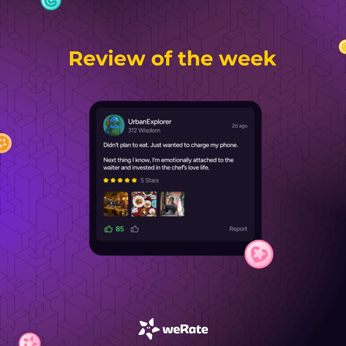 weRate_Official's tweet image. We’ve all been there.

Walked in to charge your phone.

Walked out with a full belly, 3 new friends, and mild attachment issues.