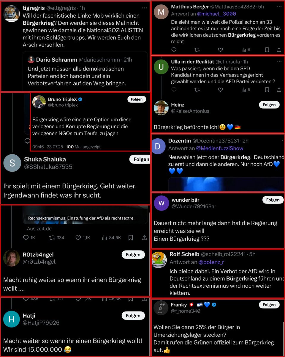 m_t_mask's tweet image. Ich sagte die Tage noch: das nächste Narrativ von rechts wird Bürgerkrieg. Nur mal ein paar Ausschnitte aus den letzten Stunden.
Wie gut, dass auch das Verhalten der Wähler bei einem Verbotsverfahren berücksichtigt wird.
