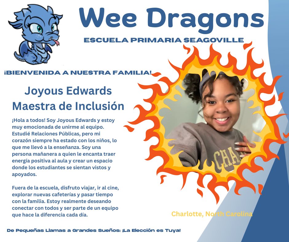 Seagoville_ES's tweet image. Help us give a fiery welcome to one of the newest members of our Wee Dragons family! 🔥 We're so excited to have Ms. Edwards join our team! @mrschoppa1908 @MariaRossAP @Region1DISD