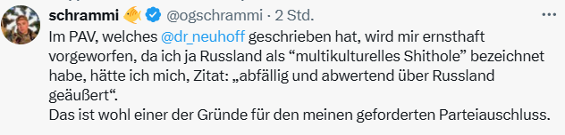 KreuzAcht's tweet image. Ein Grund für das Ausschlussverfahren aus der AfD gegen Tim Schramm (der für die Ukraine gekämpft hat) ist, dass er sich "abfällig und abwertend über Russland geäußert" habe".
#PutinPartei #Russenstusser