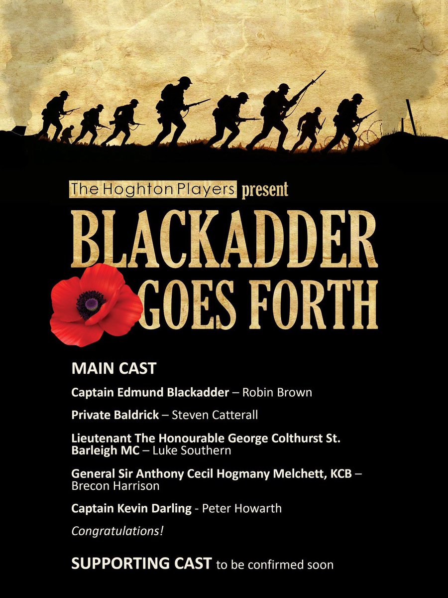 hoghtonplayers's tweet photo. Main cast for our next play #blackaddergoesforth Performances will be 20th - 23rd November. Supporting cast and ticket details will appear soon… https://t.co/usyS7ApbMS