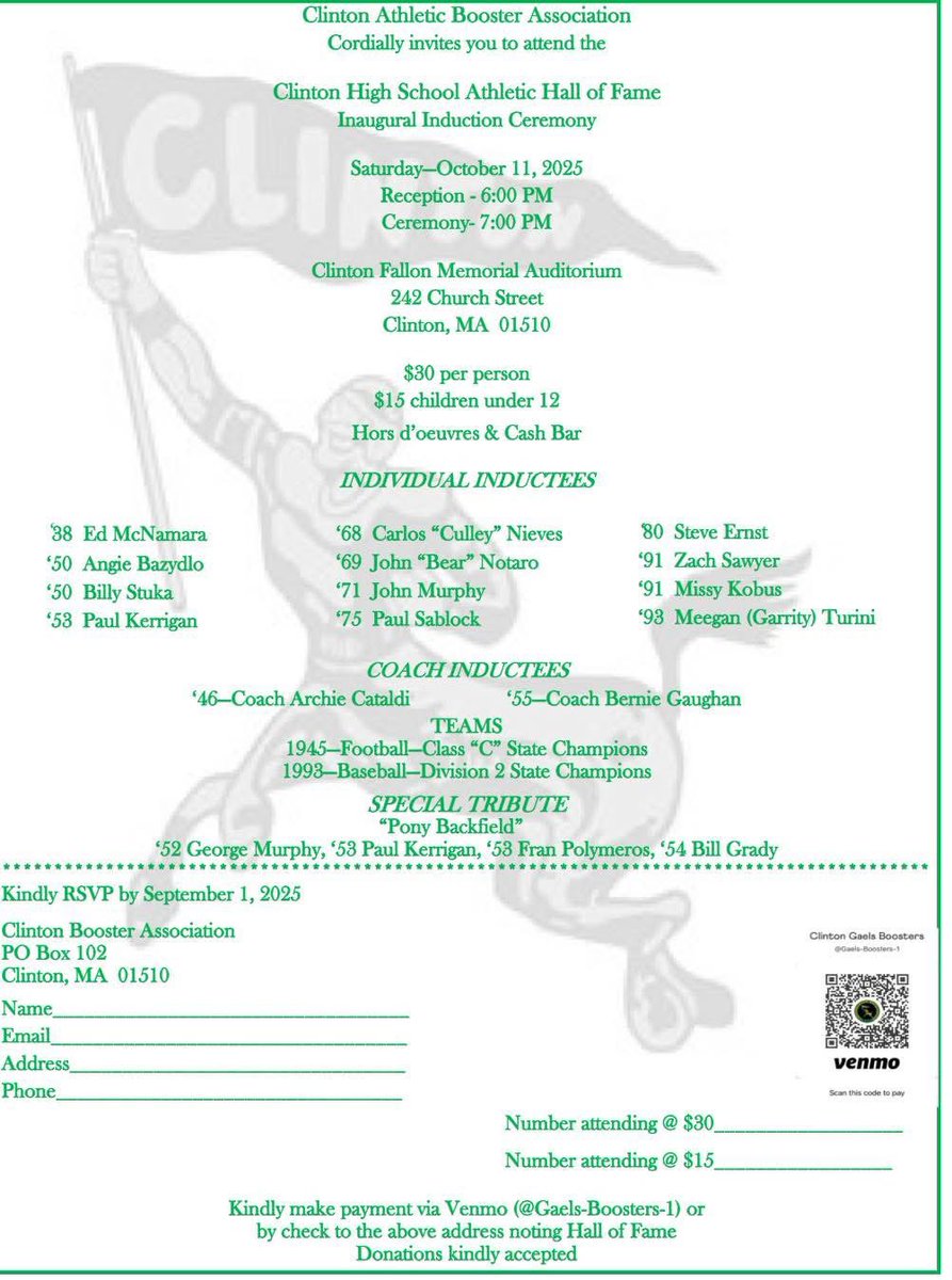 Gaels fans, save the date and buy your tickets ASAP to make sure you get a chance to catch some history in-person. October 11 - the inaugural CHS Athletics Hall of Fame induction ceremony. Don’t miss out!!
☘️☘️☘️☘️☘️☘️☘️☘️☘️☘️☘️☘️
