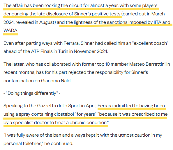 CristinaNcl's tweet image. AFP:
A quick return that seems like a bit of a snub: world number one Jannik Sinner will start working again with his former fitness coach Umberto Ferrara, who was involved in his positive tests for an anabolic steroid...
fr.news.yahoo.com/sport/tennis-s…