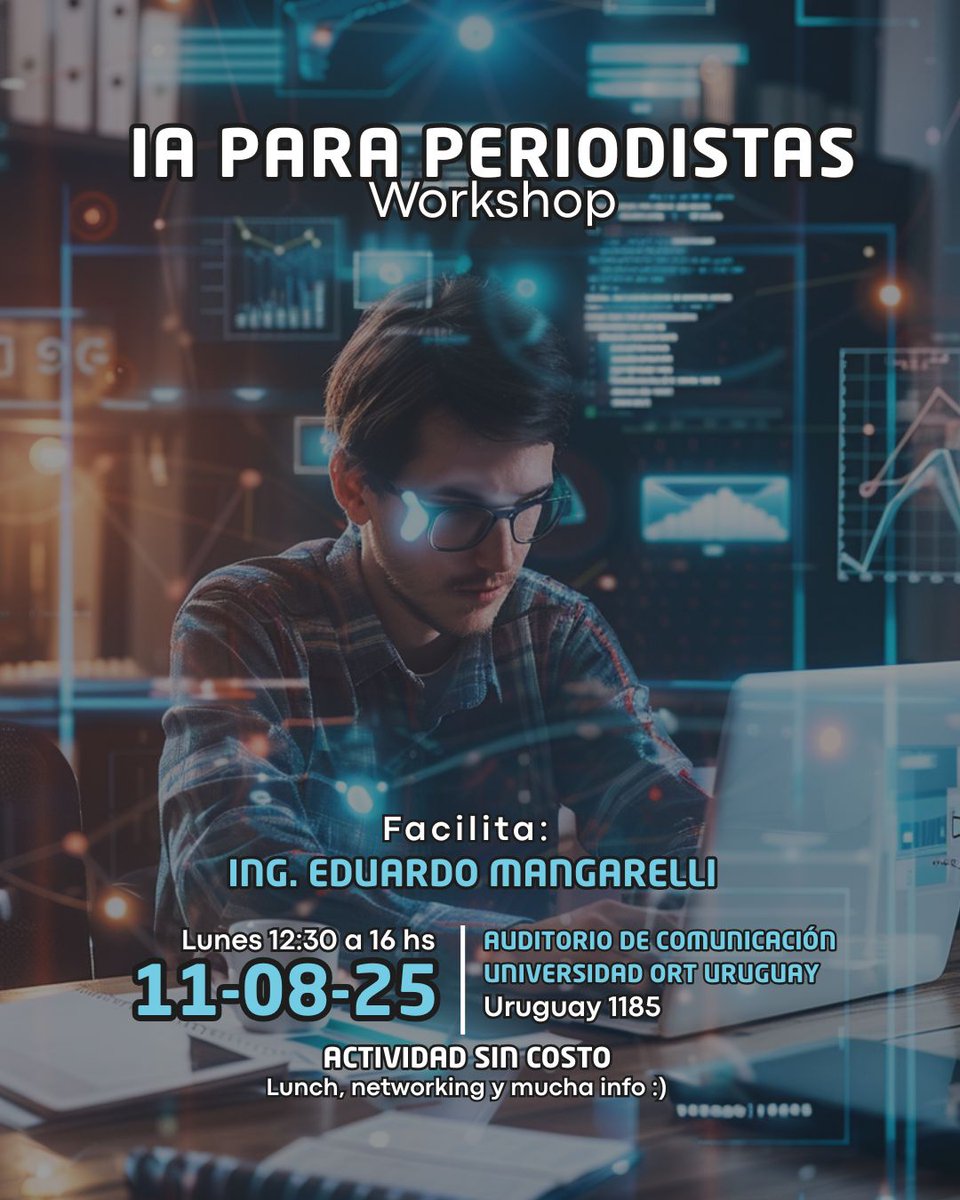Comunicación ORT (@comunicacionort) on Twitter photo 🤖 IA para periodistas ✍️
Impacto real, desafíos y herramientas prácticas para la redacción diaria.
🗓 11 ago. | 12:30 a 16:00
📍Auditorio Facultad de Comunicación
Expone: <a href="/emangare/">Eduardo Mangarelli</a>
Inscribite👉bit.ly/4f1MeYK 🤖 IA para periodistas ✍️
Impacto real, desafíos y herramientas prácticas para la redacción diaria.
🗓 11 ago. | 12:30 a 16:00
📍Auditorio Facultad de Comunicación
Expone: <a href="/emangare/">Eduardo Mangarelli</a>
Inscribite👉bit.ly/4f1MeYK