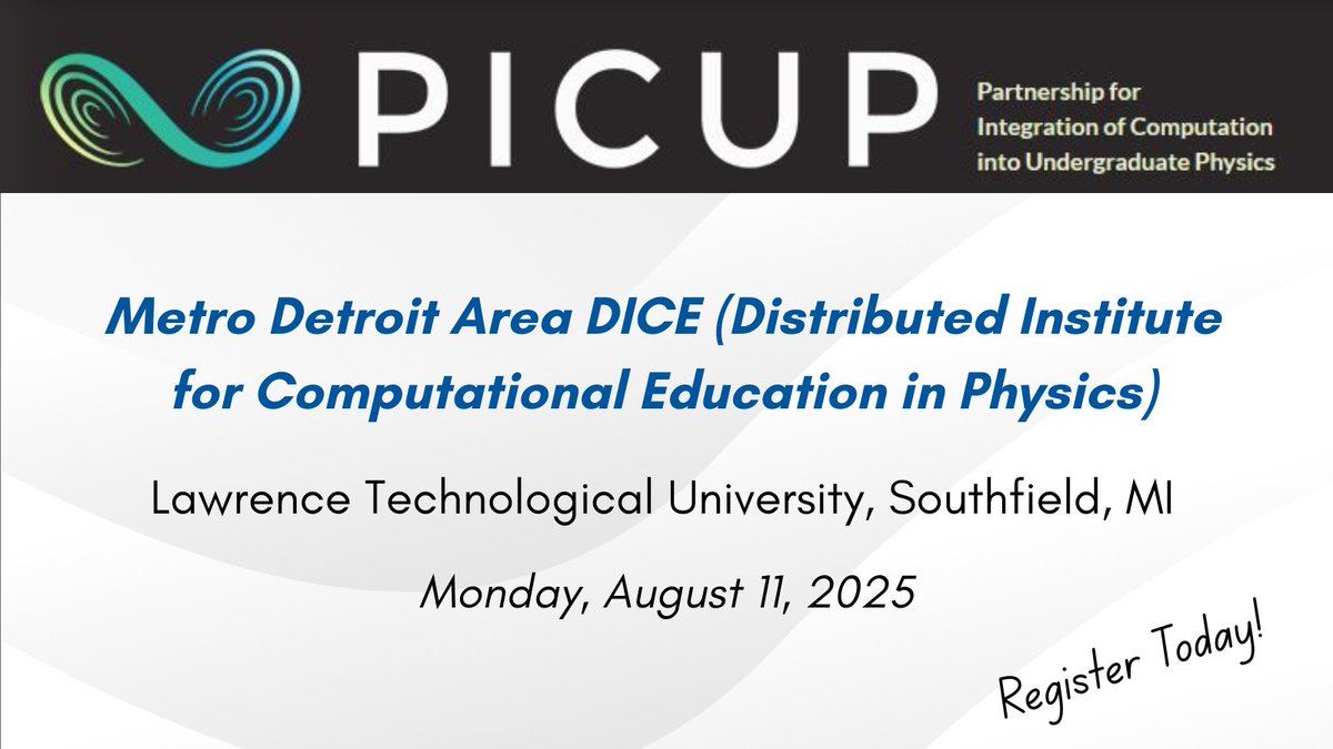 AAPTHQ's tweet image. If you are a physics educator in the Detroit area (or anywhere else and willing to travel!), check out this #PICUP Metro Detroit Area DICE workshop! The workshop is appropriate for physics teachers from high schools, 2 and 4-year colleges & universities. compadre.org/PICUP/events/D…