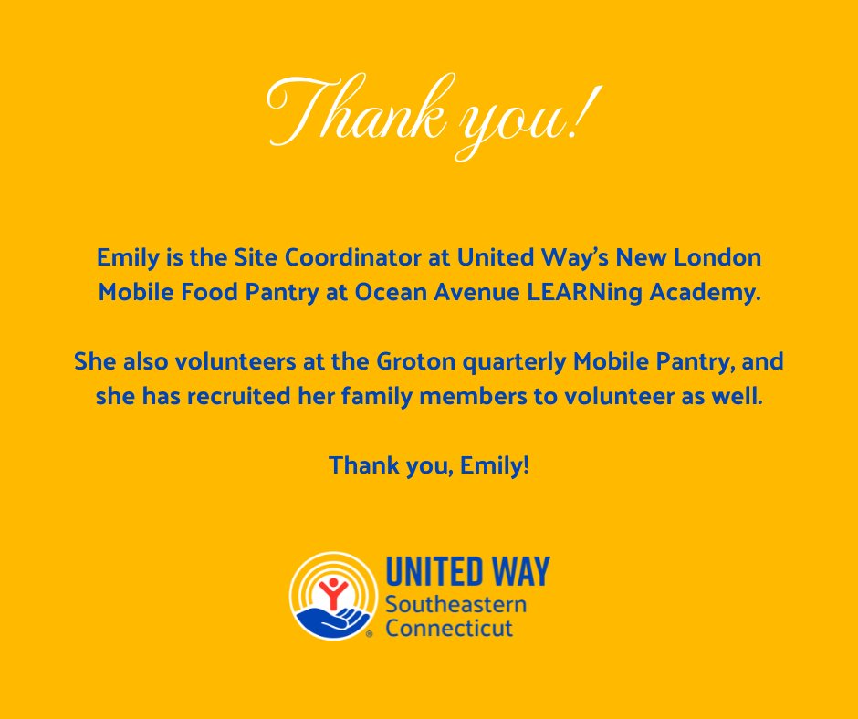 UnitedWaySECT's tweet image. Thank you, Emily, and all of our amazing volunteers! #UnitedistheWay #volunteer