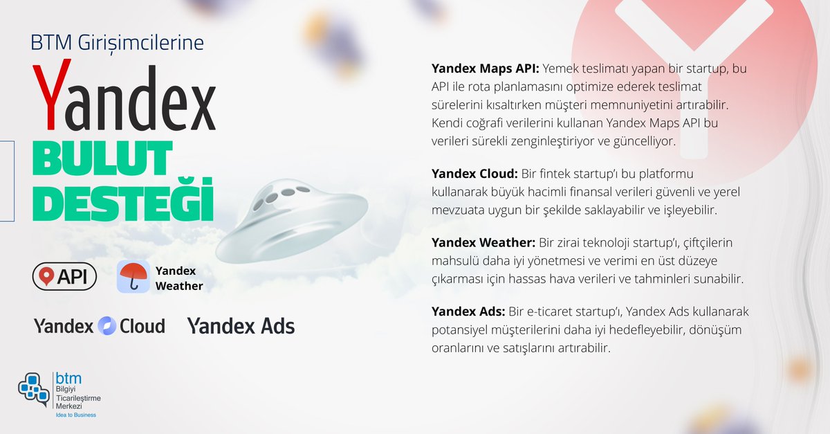 Girişimcilerimize özel Yandex Bulut ayrıcalıklarının detayları için Kurumsal İletişim ve Pazarlama ekibimizle iletişime geçebilirsiniz. 😊

#btmistanbul #ideatobusiness