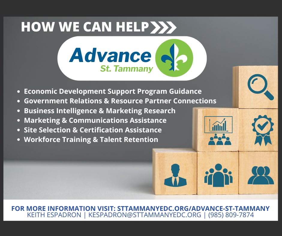 Before you buy, build, or hire, call us!

Are you looking to expand your existing business within St. Tammany? We can assist in finding the ideal site. Are you ready to begin construction? We can help you apply for and access economic development support programs. Are you looking