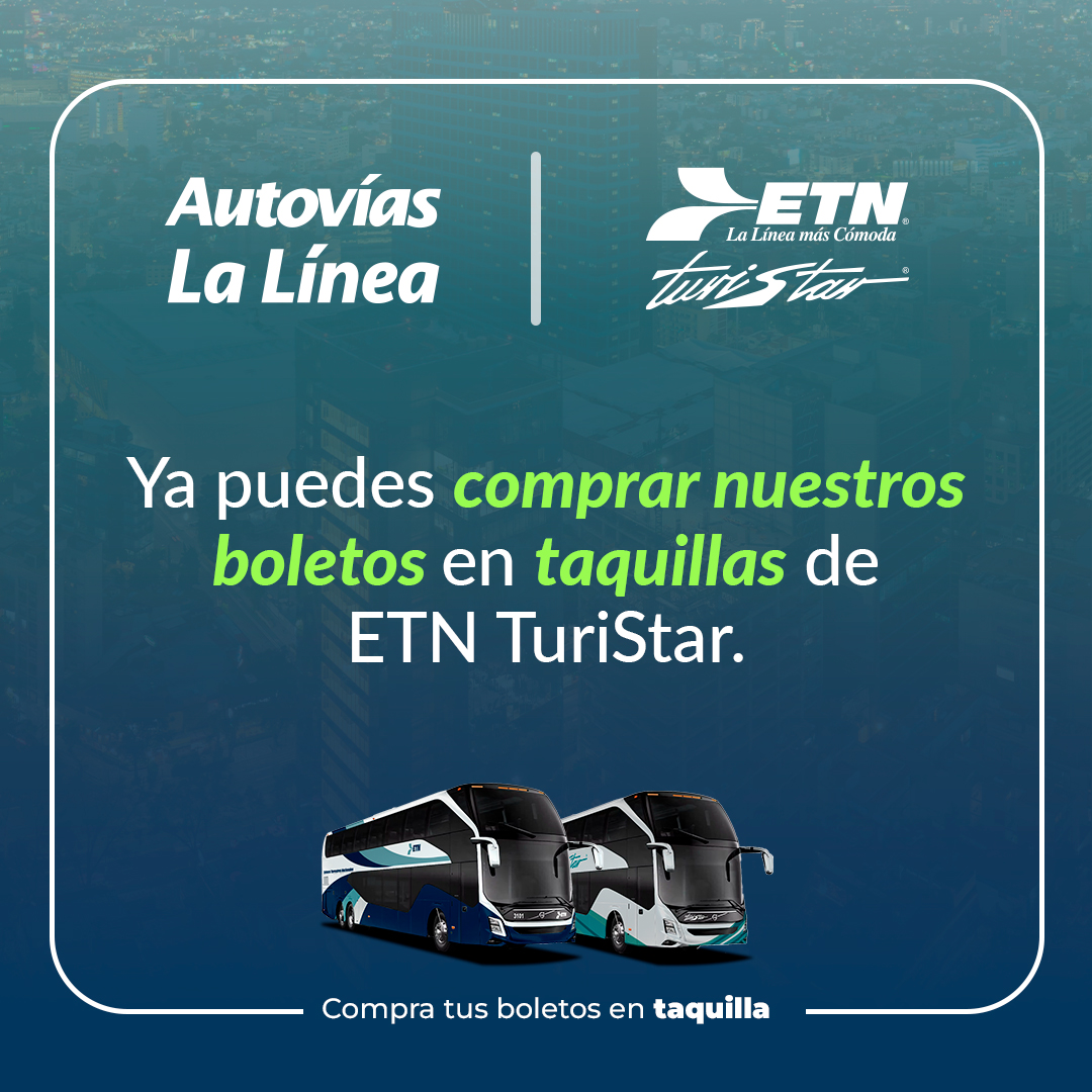 Ya puedes comprar tus boletos para viajar con Autovías directamente en taquillas <a href="/ETNTURISTAR/">ETN Turistar Lujo</a> Elige tu destino y viaja con la comodidad que ya conoces. 🚌✨