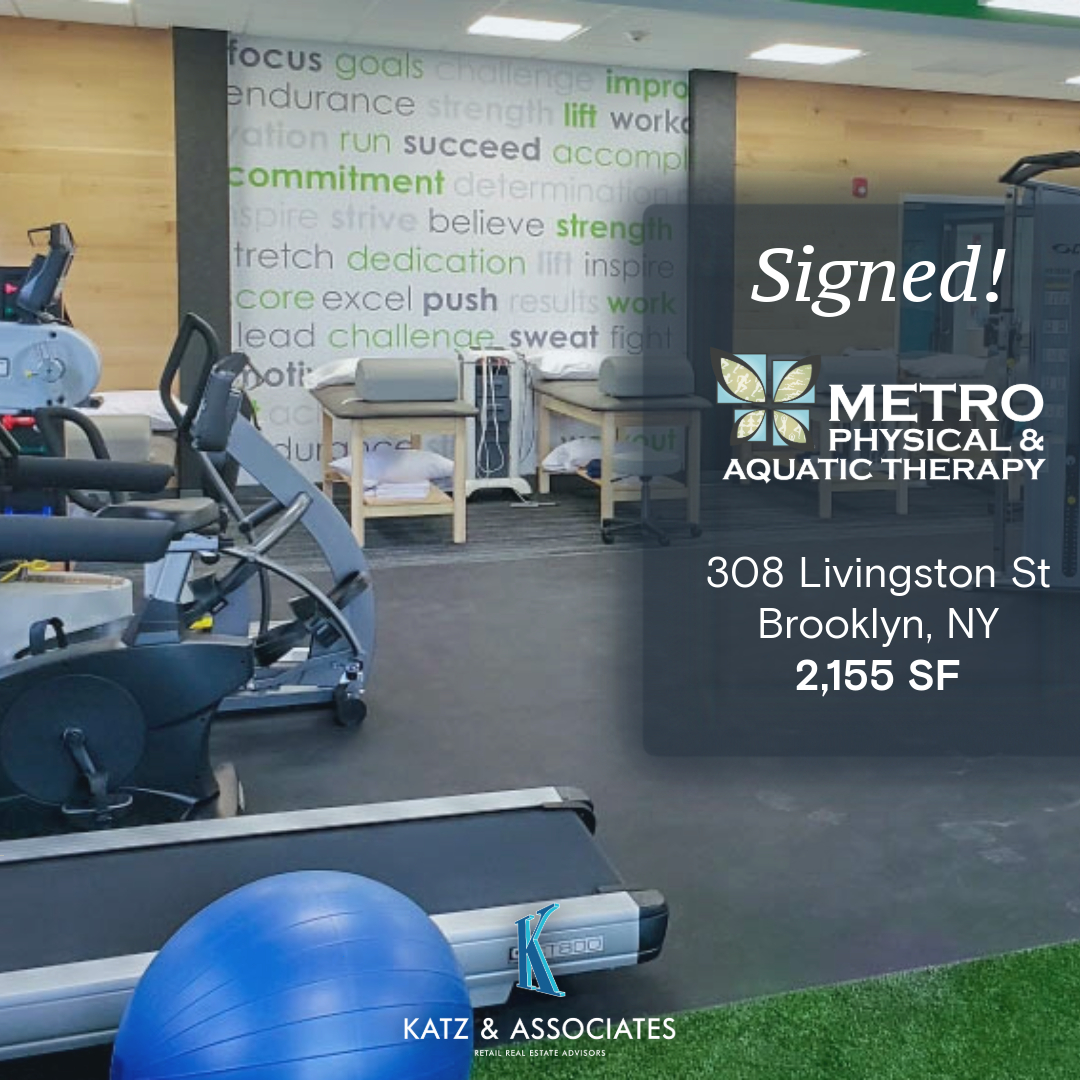 Signed! Metro Physical &amp; Aquatic Therapy is coming to 308 Livingston Street in Brooklyn (2,155 SF). Congrats to Katz’s Michael Peguero, Sean Philips, &amp; Russel Helbling, who represented the tenant, &amp; to JLL’s Ryan Condren and George Danut, who represented the landlord in the deal.