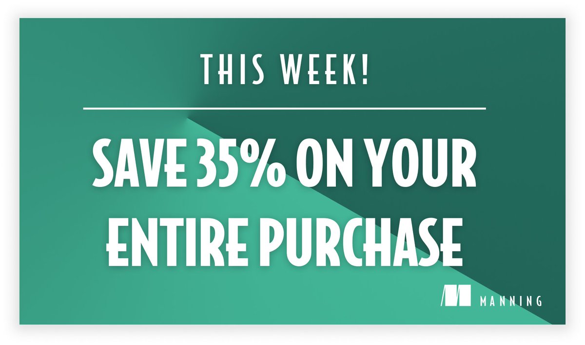 ManningBooks's tweet image. Did you know Manning has a sale running this week? (I practically live on the site, so I never miss 'em 😅.)
35% off your entire purchase through Sunday. That's eBooks, MEAPs, liveVideos, liveProjects, liveAudio — the whole shebang.
And the best part? No codes, no hassle. The…