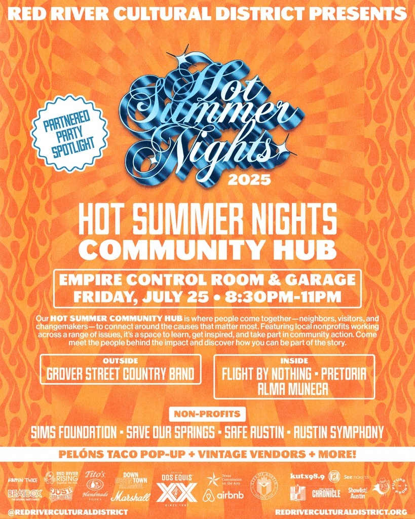 🎉 THIS FRIDAY: Red River Cultural District takes over Empire! 🎶
Grover Street Country Band, Flight by Nothing, Pretoria &amp; Alma Munega bring the vibes 💥

🛍️ Shop local
💛 Support @simsfoundation @safeatx @SOSAlliance &amp; <a href="/AustinSymphony/">Austin Symphony Orchestra</a>

Vendor sign-up 👉docs.google.com/forms/d/e/1FAI…