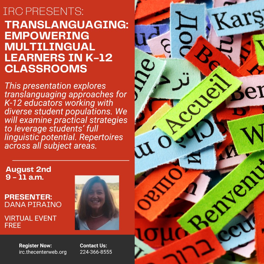 IL_Resource_Ctr's tweet image. We are continuing our back-to-school webinar series with an engaging presentation on the empowering potential of translanguaging! RSVP at our website to attend.