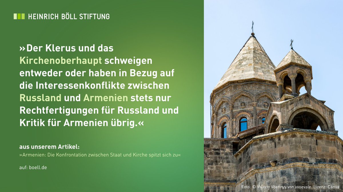 BoellStiftung's tweet image. In #Armenien nehmen die Spannungen zwischen Regierung und dem politisch aktiven Klerus zu: Zwei Geistliche wurden festgenommen, darunter Erzbischof Galstanjan, ein prominenter Kritiker des Premierministers #Paschinjan.
Was dahinter steckt, lest ihr hier 👇
sohub.io/m144