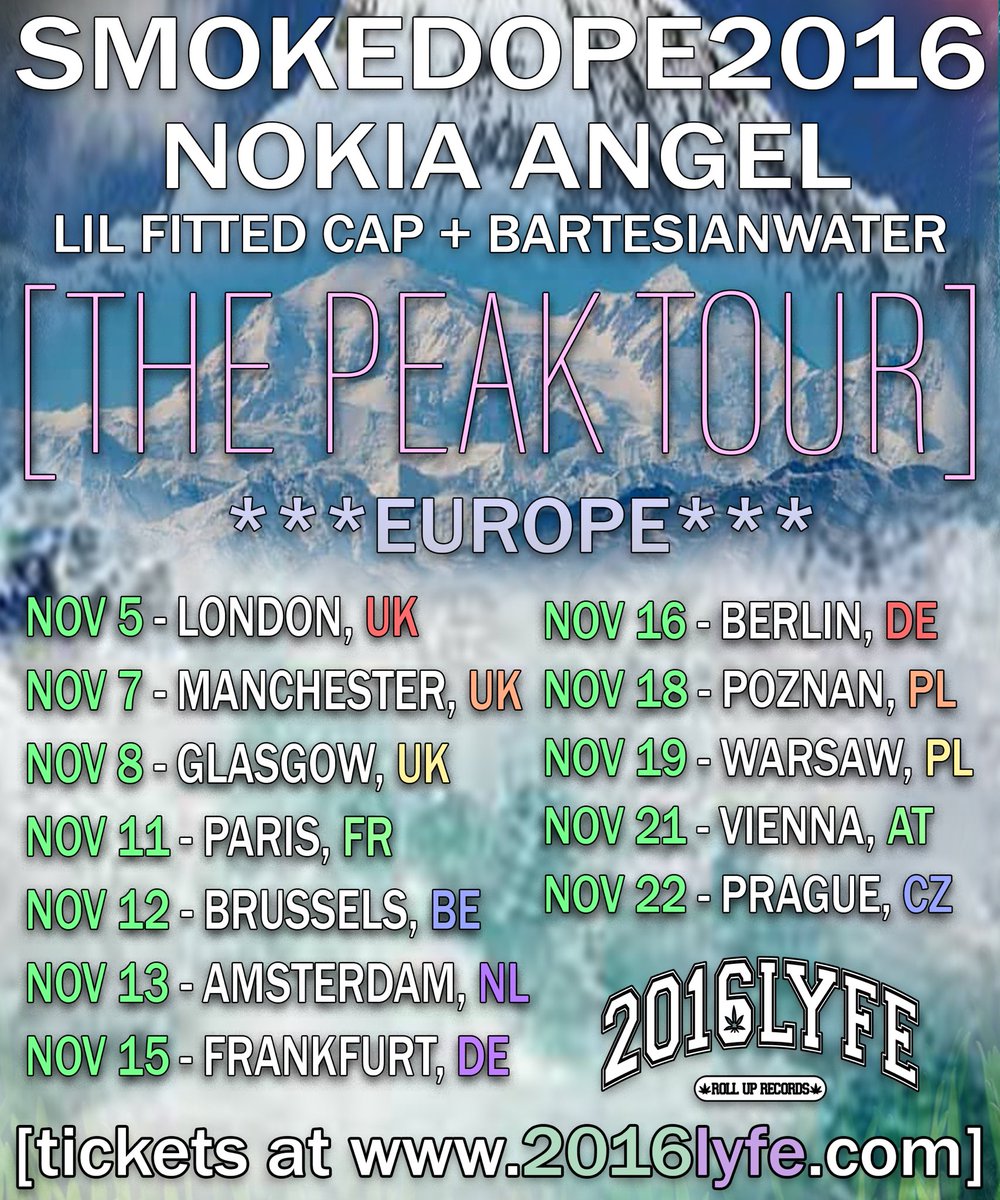 SMOKEDOPE2016's tweet image. #THEPEAK 🇪🇺 TOUR 🎫 TICKETS ON SALE FRIDAY AT 10AM💨 EU TIME🏃🏻♂️ YALL SAW HOW LONDON AND DUBLIN SOLD OUT 😇 #DONTSLEEP 💤 2016LYFE.COM
