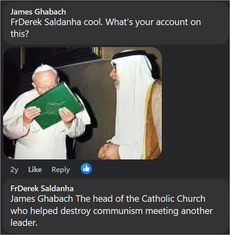 liturgicalife's tweet image. This was an unforgettable encounter on Facebook. For weeks, a NO Priest railed against every update I'd put on Facebook. One of those days, a friend decided to ask him about the Koran Kissing incident. Here was his reply. Do you realise these people are in charge of souls.