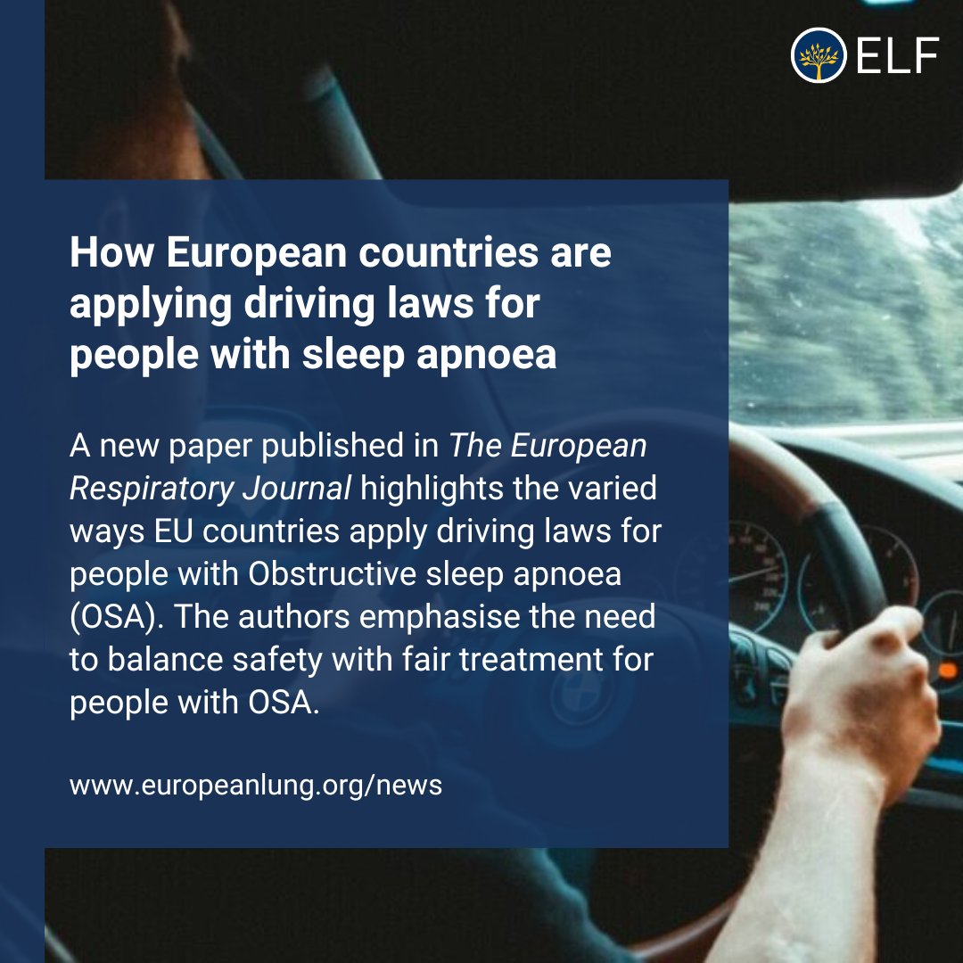 EuropeanLung's tweet image. 🚗 Driving rules for people with obstructive sleep apnoea follow a shared EU standard, but how they are applied can vary.
A new paper in the European Respiratory Journal highlights these inconsistencies. @eurorespsoc @erspublications
🔗 Read more: europeanlung.org/en/news-and-bl…