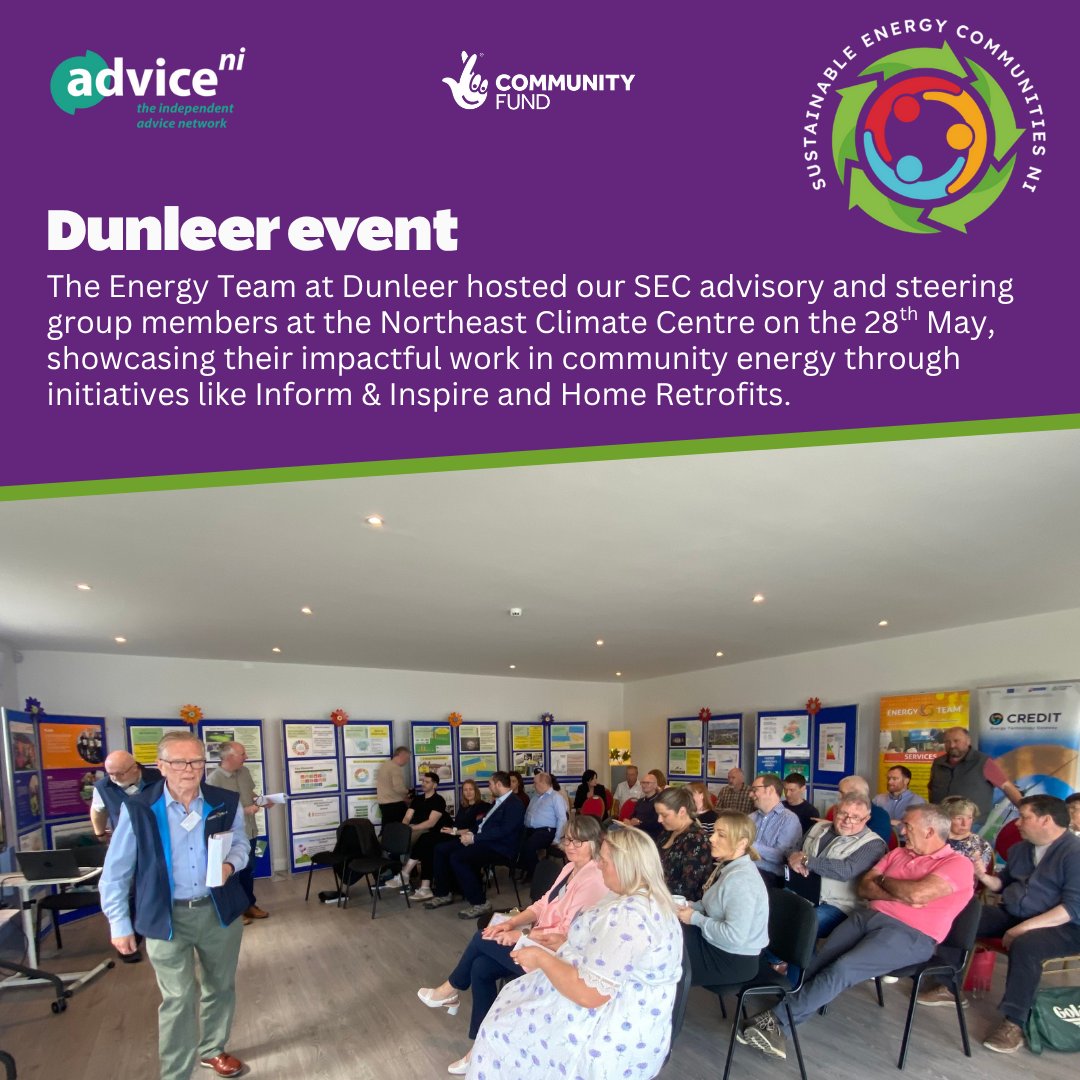 AdviceNI's tweet image. The Energy Team at Dunleer hosted the SEC steering group at the Northeast Climate Centre on May 28, showcasing their impactful work in community energy through initiatives like : Inform &amp;amp; Inspire  and Home Retrofits.  Big thanks to the team for their hospitality! ⭐